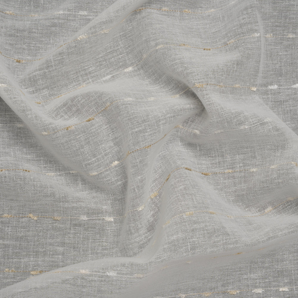 Slubbed Double Wide Drapery Sheers Fabric - Sand Eyelash Fringe Dot Stripes - British Imported