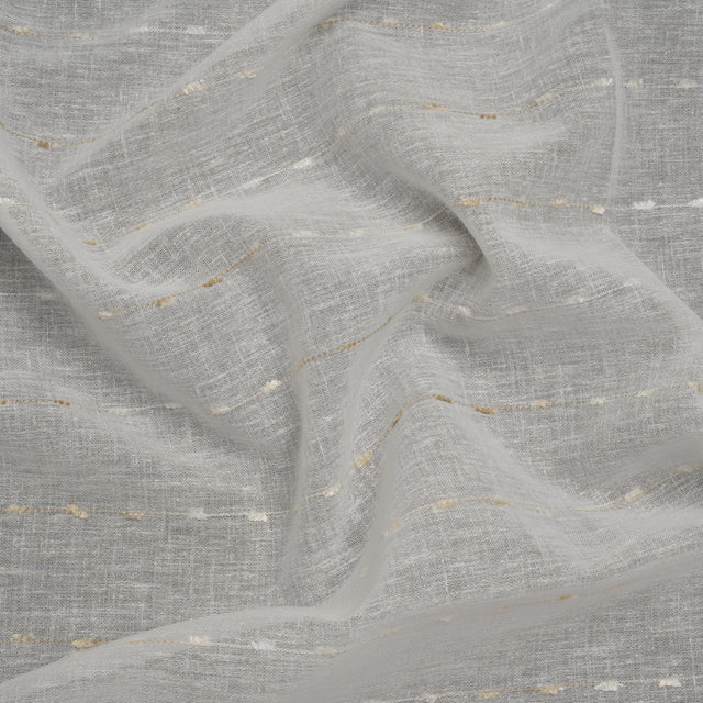 Slubbed Double Wide Drapery Sheers Fabric - Sand Eyelash Fringe Dot Stripes - British Imported