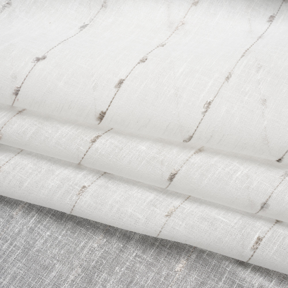Slubbed Double Wide Drapery Sheers Fabric - Stone Eyelash Fringe Dot Stripes - British Imported