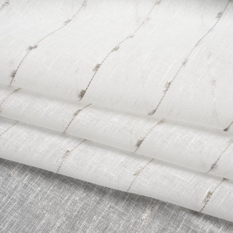 Slubbed Double Wide Drapery Sheers Fabric - Stone Eyelash Fringe Dot Stripes - British Imported