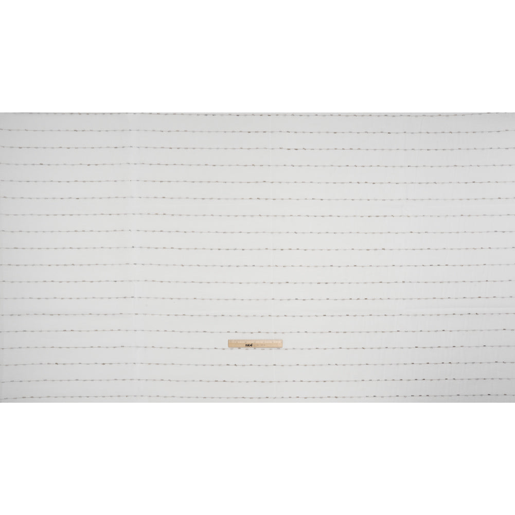 Slubbed Double Wide Drapery Sheers Fabric - Stone Eyelash Fringe Dot Stripes - British Imported