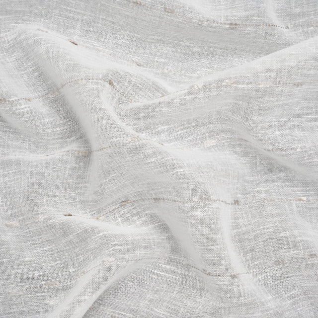 Slubbed Double Wide Drapery Sheers Fabric - Stone Eyelash Fringe Dot Stripes - British Imported