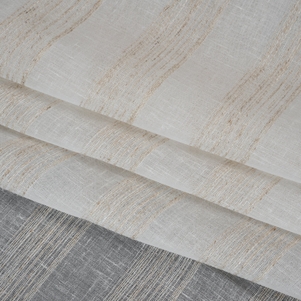 Slubbed Double Wide Drapery Sheers Fabric - Sand Textured Stripes - British Imported