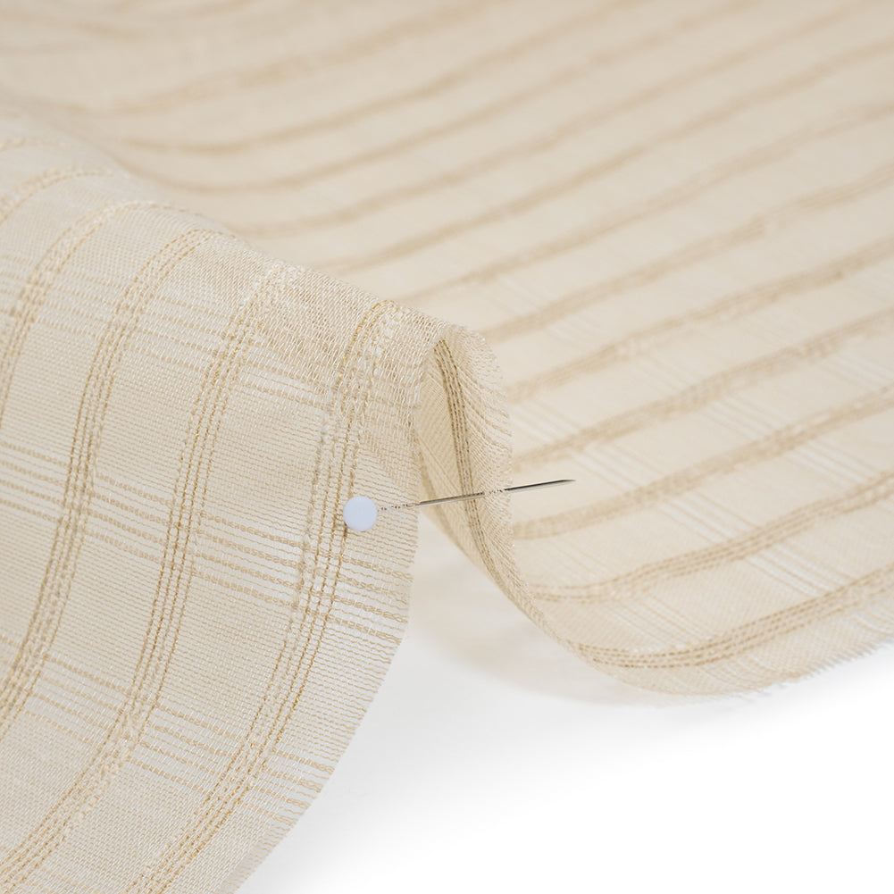 Double Wide Drapery Sheers Woven Fabric - Parchment Textured Checks - British Imported
