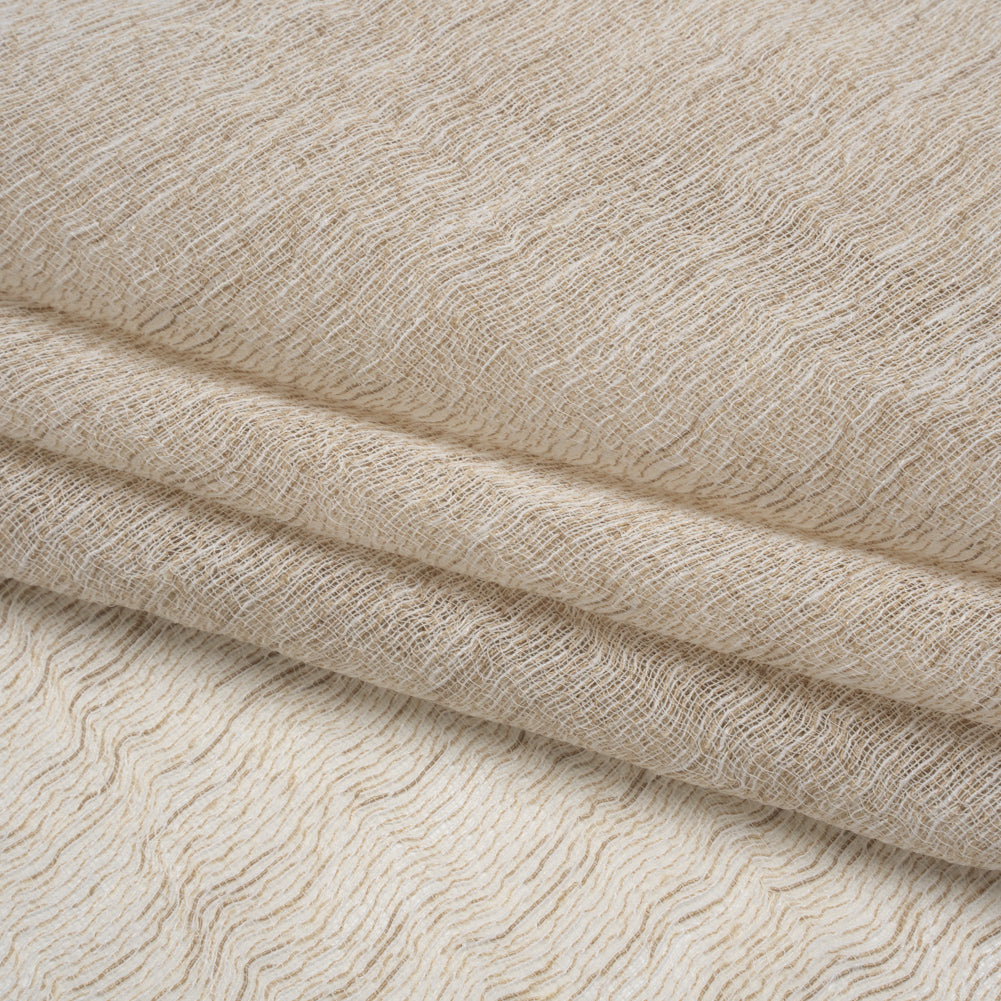 Wrinkled Look Loosely Woven Double Wide Drapery Sheers Fabric - Parchment - British Imported