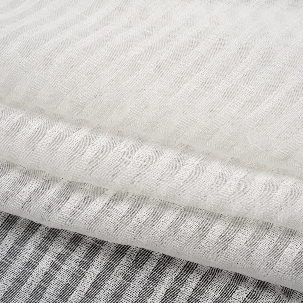 Slubbed Double Wide Drapery Sheers Woven - Chalk Sheer Stripes - British Imported
