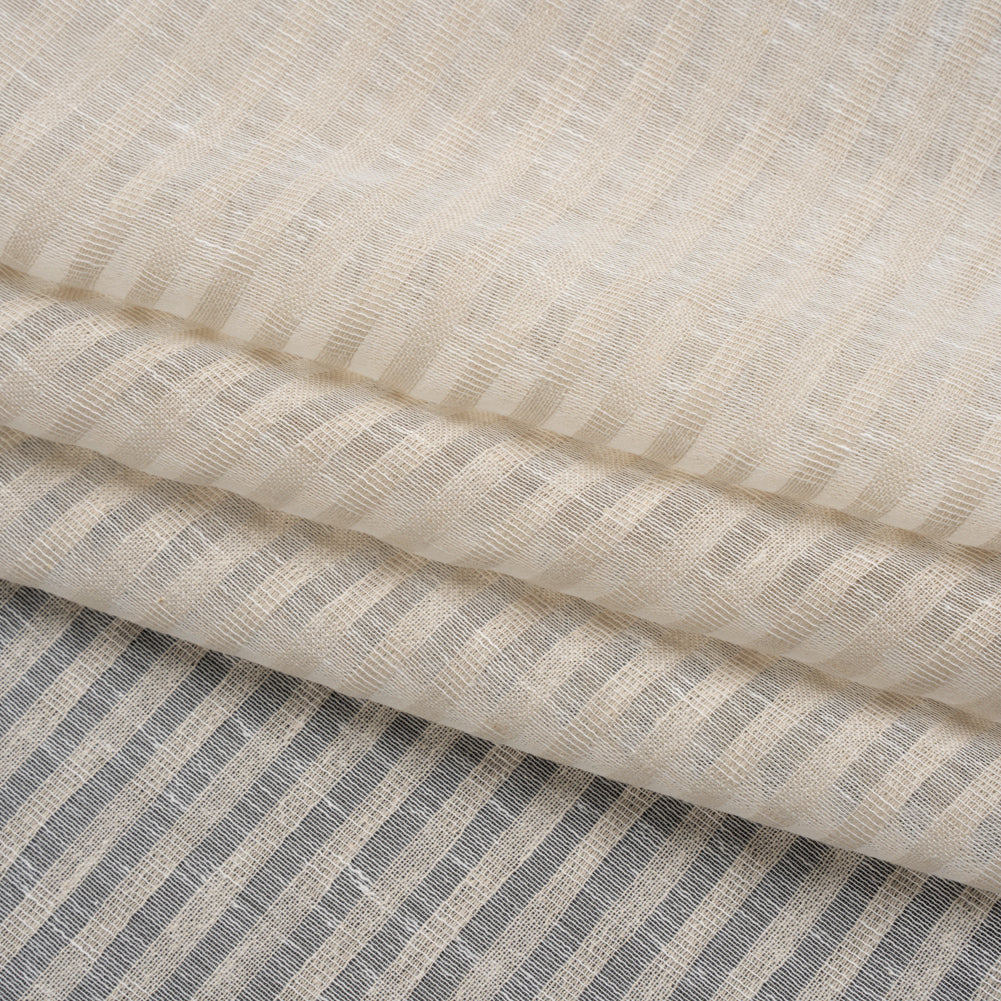 Slubbed Double Wide Drapery Sheers Woven - Putty Sheer Stripes - British Imported