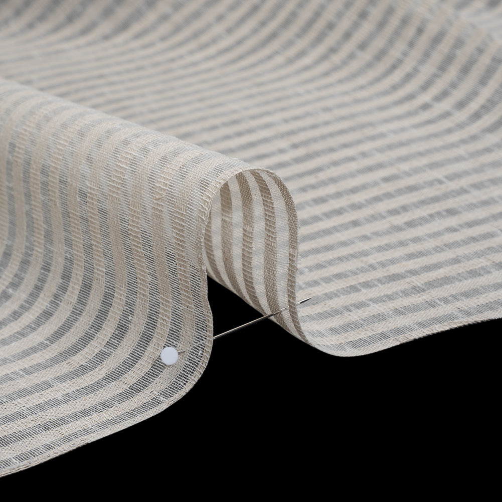 Slubbed Double Wide Drapery Sheers Woven - Putty Sheer Stripes - British Imported