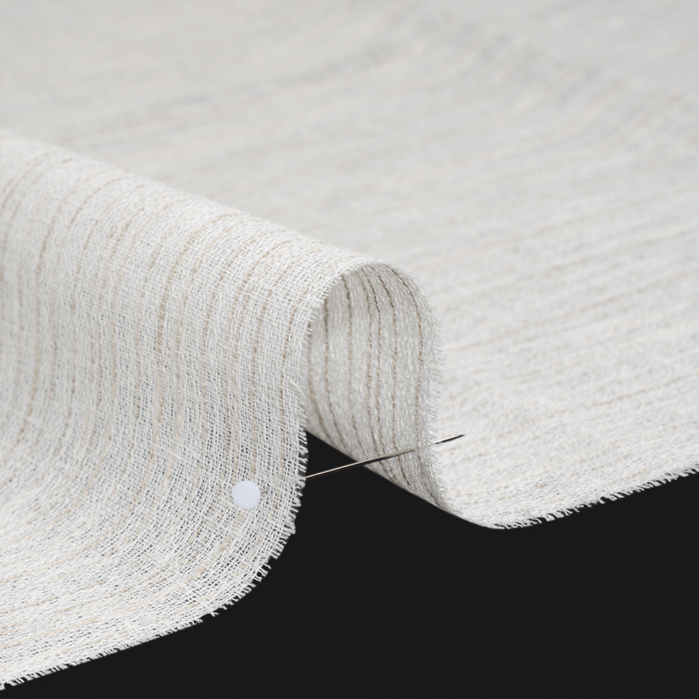 Creped Gauzy Double Wide Drapery Sheers Fabric - Driftwood Slubbed Stripes - British Imported