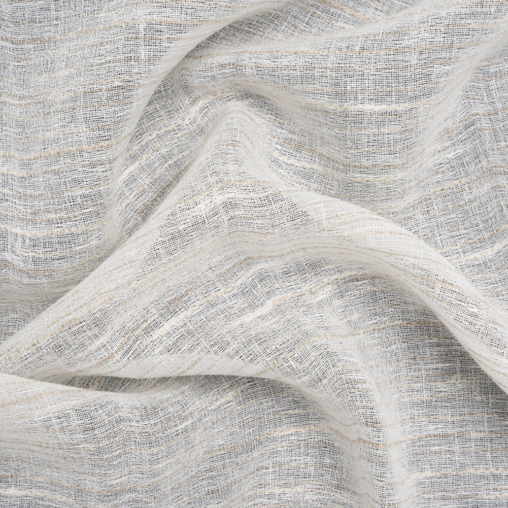 Creped Gauzy Double Wide Drapery Sheers Fabric - Driftwood Slubbed Stripes - British Imported