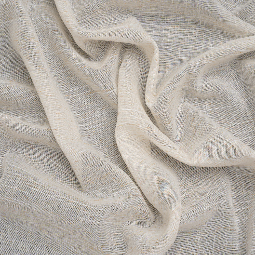 Slubbed Cotton and Linen Double Wide Drapery Sheers Fabric - Ecru Heathered - British Imported