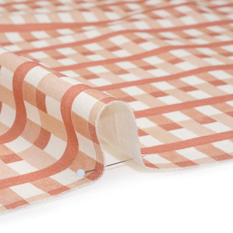 Cotton and Linen Canvas Print - Raspberry Geometric Block Stripes - British Imported