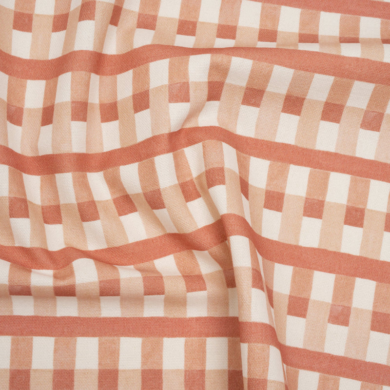 Cotton and Linen Canvas Print - Raspberry Geometric Block Stripes - British Imported