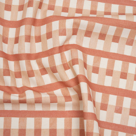 Cotton and Linen Canvas Print - Raspberry Geometric Block Stripes - British Imported