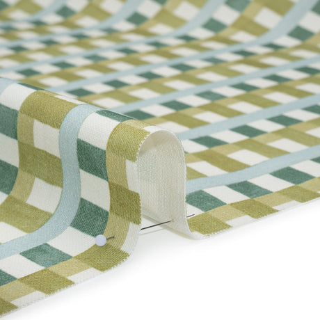 Cotton and Linen Canvas Print - Teal Geometric Block Stripes - British Imported