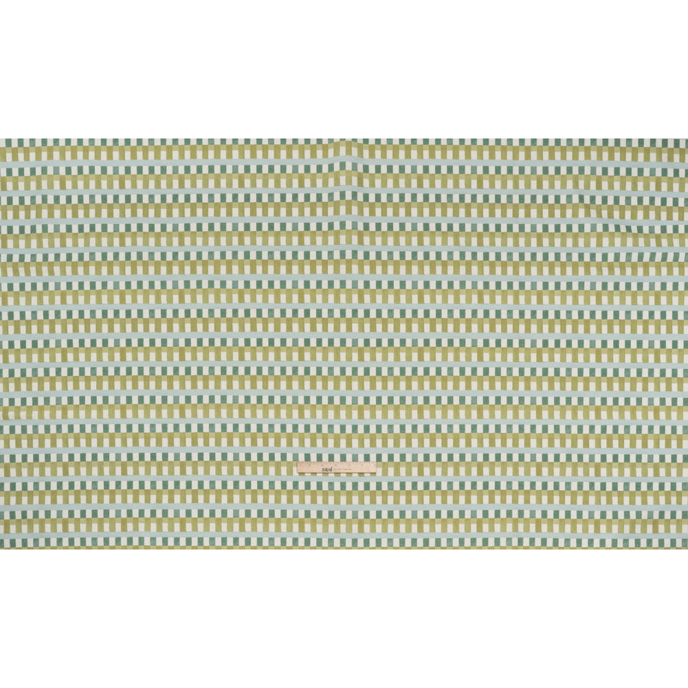 Cotton and Linen Canvas Print - Teal Geometric Block Stripes - British Imported