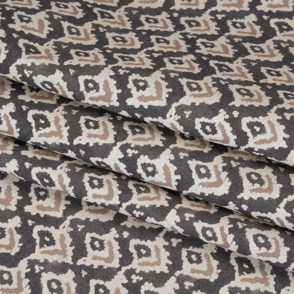 Cotton and Linen Canvas Print - Charcoal Rows of Diamonds - British Imported