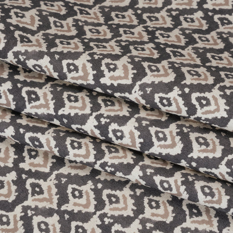 Cotton and Linen Canvas Print - Charcoal Rows of Diamonds - British Imported