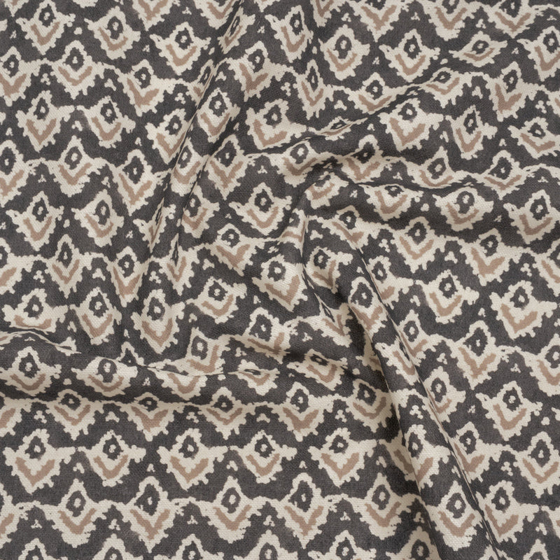 Cotton and Linen Canvas Print - Charcoal Rows of Diamonds - British Imported