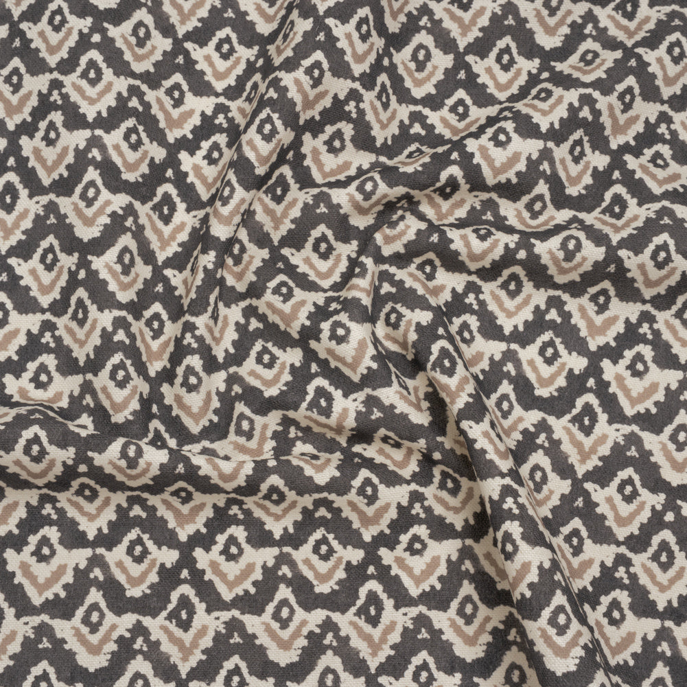 Cotton and Linen Canvas Print - Charcoal Rows of Diamonds - British Imported
