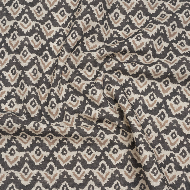Cotton and Linen Canvas Print - Charcoal Rows of Diamonds - British Imported