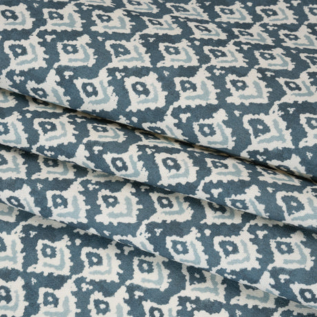 Cotton and Linen Canvas Print - Indigo Rows of Diamonds - British Imported