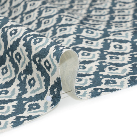 Cotton and Linen Canvas Print - Indigo Rows of Diamonds - British Imported