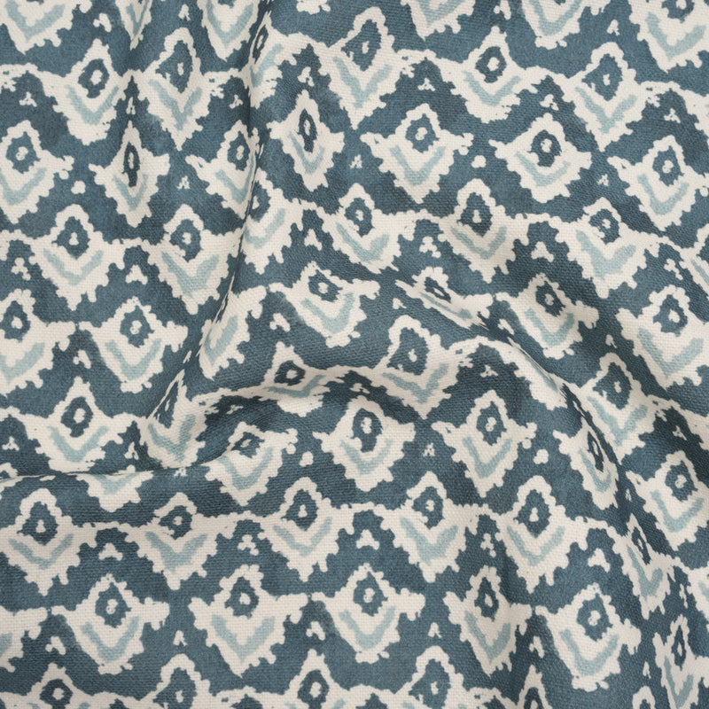 Cotton and Linen Canvas Print - Indigo Rows of Diamonds - British Imported