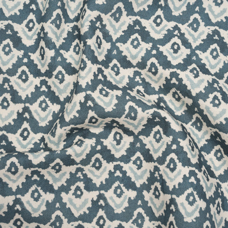 Cotton and Linen Canvas Print - Indigo Rows of Diamonds - British Imported
