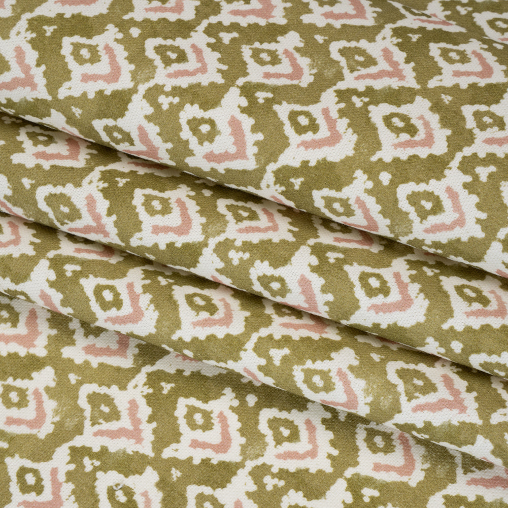 Cotton and Linen Canvas Print - Olive Rows of Diamonds - British Imported