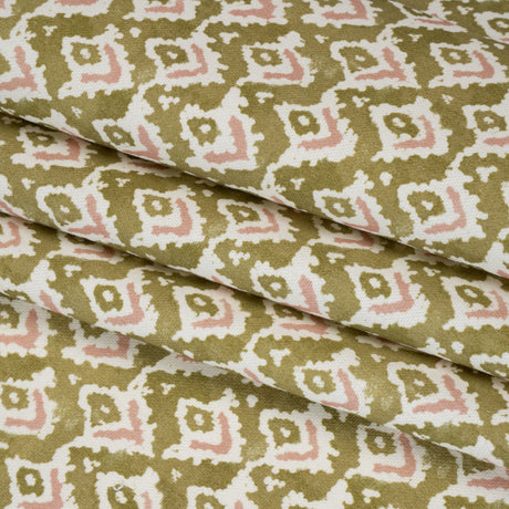 Cotton and Linen Canvas Print - Olive Rows of Diamonds - British Imported