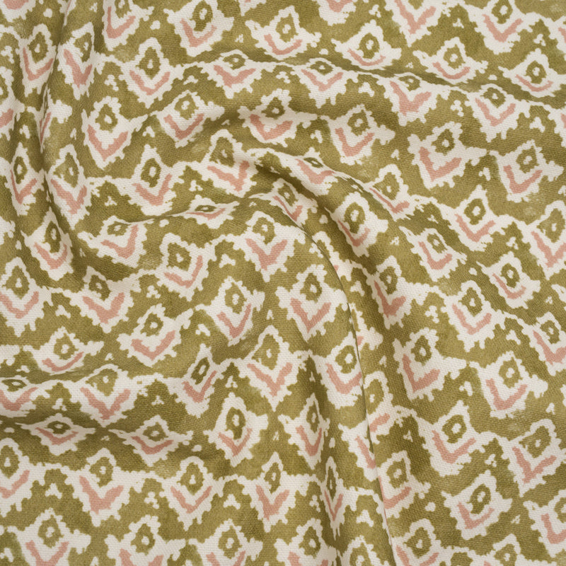 Cotton and Linen Canvas Print - Olive Rows of Diamonds - British Imported