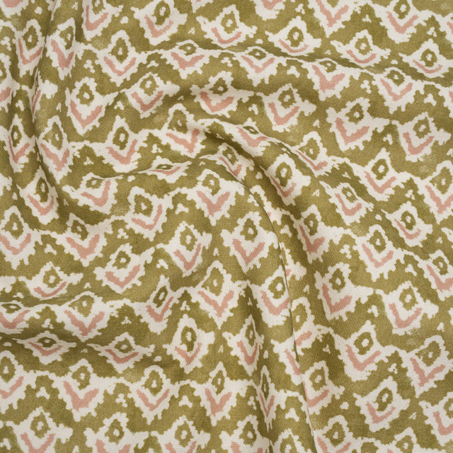 Cotton and Linen Canvas Print - Olive Rows of Diamonds - British Imported