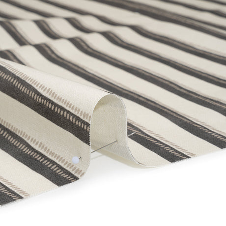 Cotton and Linen Canvas Print - Charcoal Stripes and Dots - British Imported