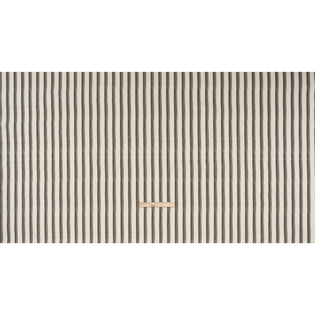 Cotton and Linen Canvas Print - Charcoal Stripes and Dots - British Imported