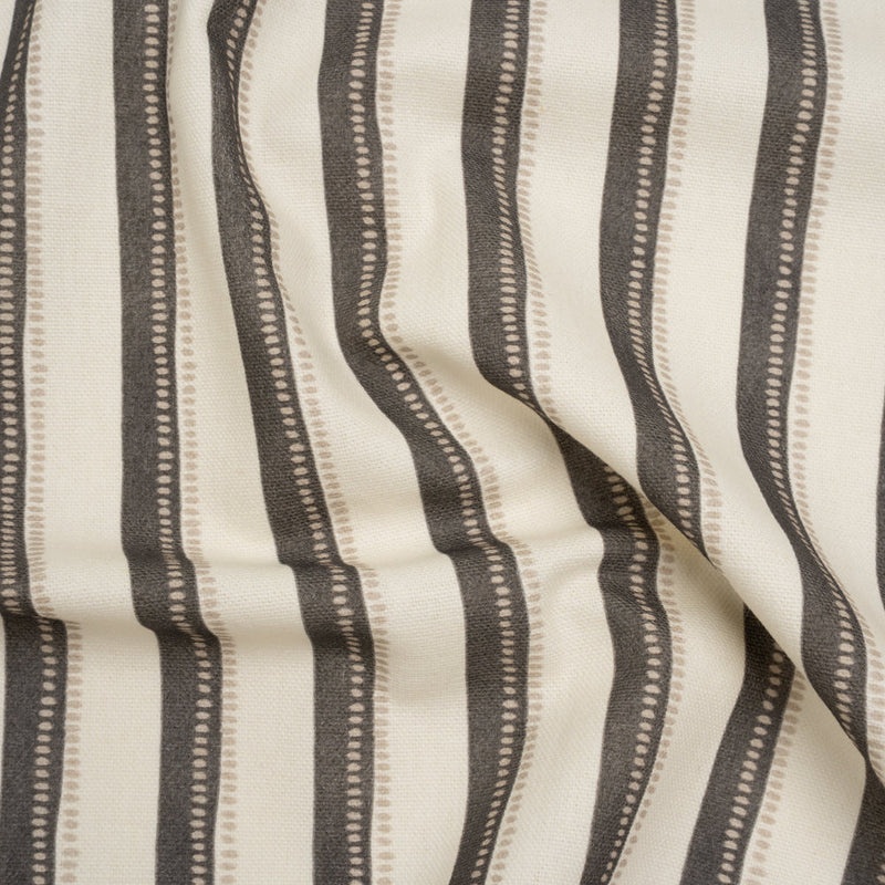 Cotton and Linen Canvas Print - Charcoal Stripes and Dots - British Imported