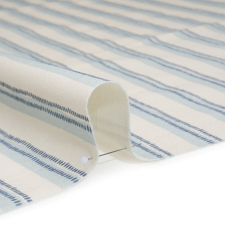 Cotton and Linen Canvas Print - Indigo Stripes and Dots - British Imported
