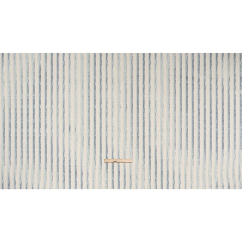 Cotton and Linen Canvas Print - Indigo Stripes and Dots - British Imported