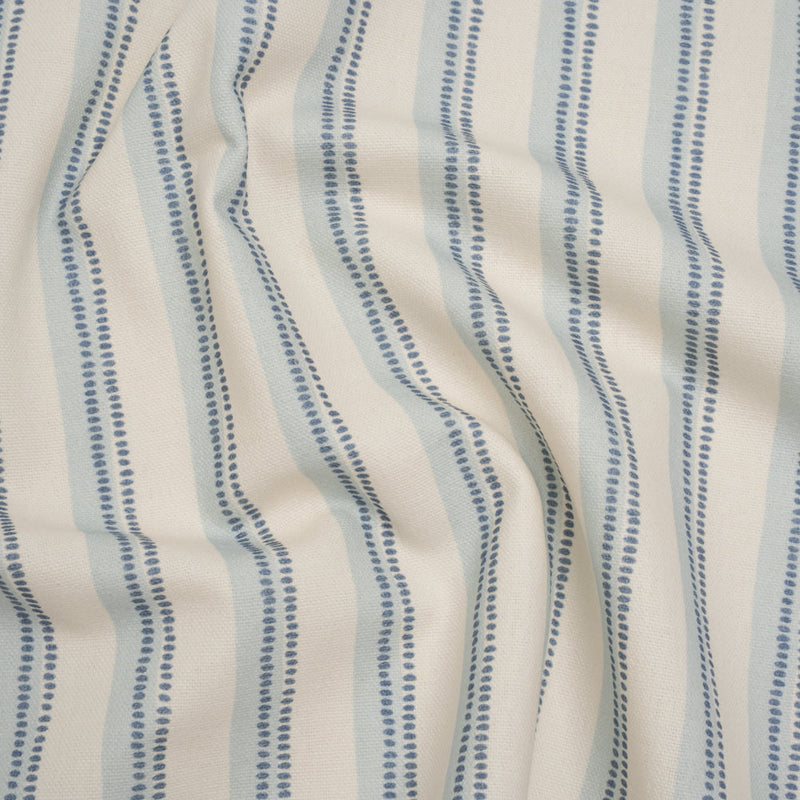 Cotton and Linen Canvas Print - Indigo Stripes and Dots - British Imported