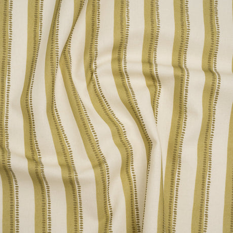 Cotton and Linen Canvas Print - Olive Stripes and Dots - British Imported