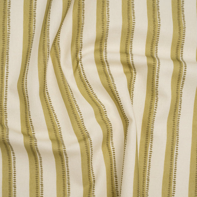 Cotton and Linen Canvas Print - Olive Stripes and Dots - British Imported