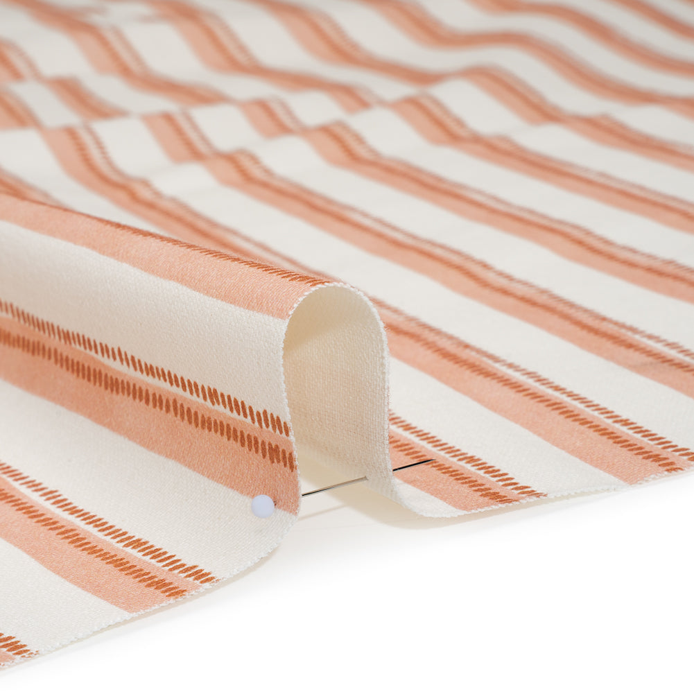 Cotton and Linen Canvas Print - Terracotta Stripes and Dots - British Imported