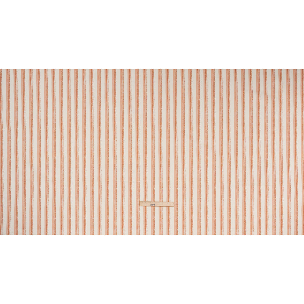Cotton and Linen Canvas Print - Terracotta Stripes and Dots - British Imported
