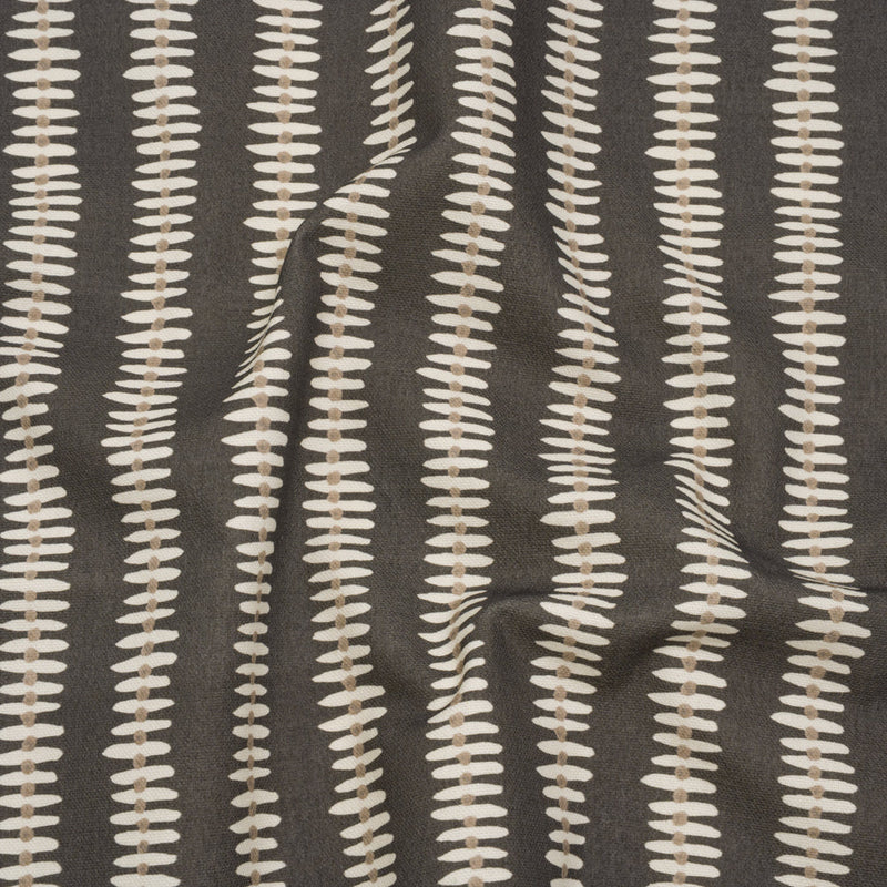 Cotton and Linen Canvas Print - Charcoal Dash and Dot Stripes - British Imported