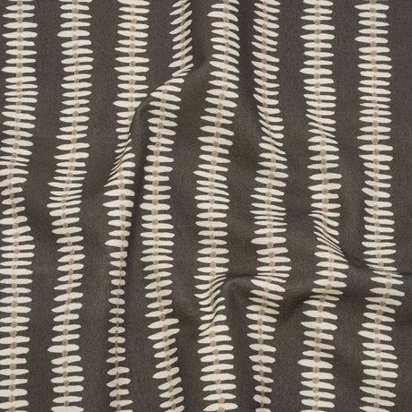 Cotton and Linen Canvas Print - Charcoal Dash and Dot Stripes - British Imported