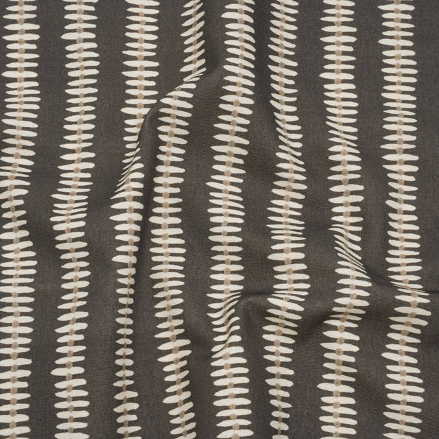 Cotton and Linen Canvas Print - Charcoal Dash and Dot Stripes - British Imported