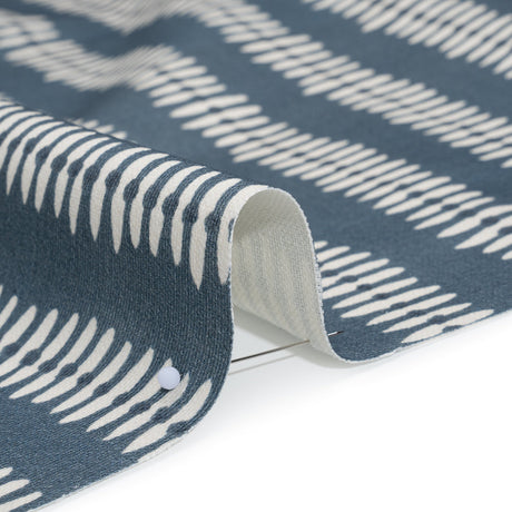 Cotton and Linen Canvas Print - Indigo Dash and Dot Stripes - British Imported
