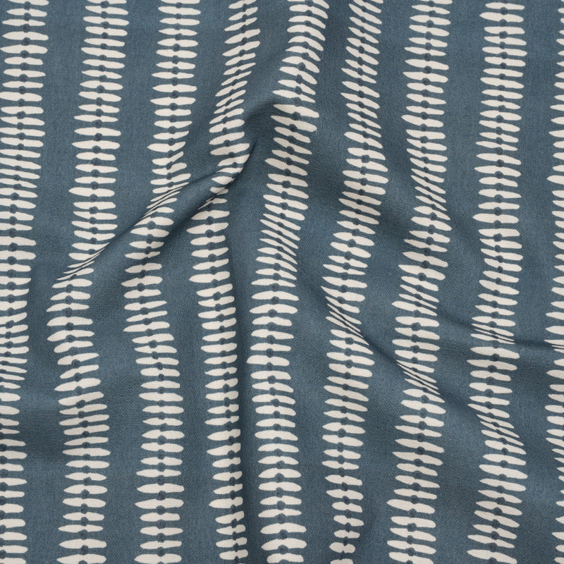 Cotton and Linen Canvas Print - Indigo Dash and Dot Stripes - British Imported