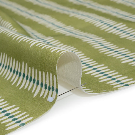 Cotton and Linen Canvas Print - Leaf Dash and Dot Stripes - British Imported