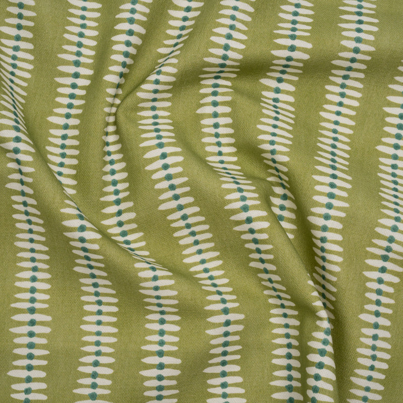 Cotton and Linen Canvas Print - Leaf Dash and Dot Stripes - British Imported